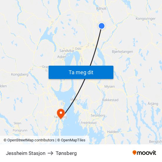 Jessheim Stasjon to Tønsberg map