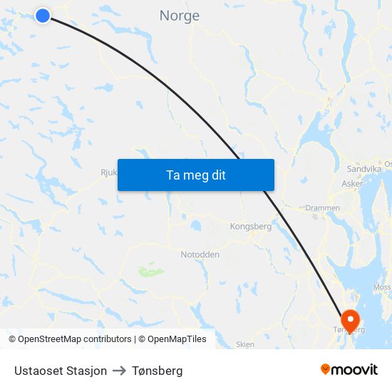 Ustaoset Stasjon to Tønsberg map