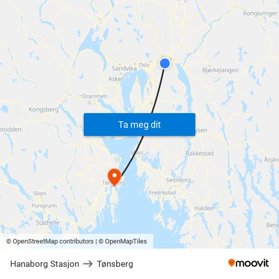 Hanaborg Stasjon to Tønsberg map