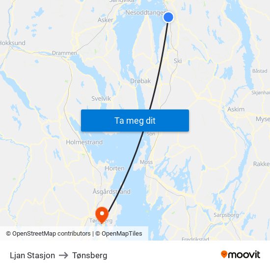 Ljan Stasjon to Tønsberg map