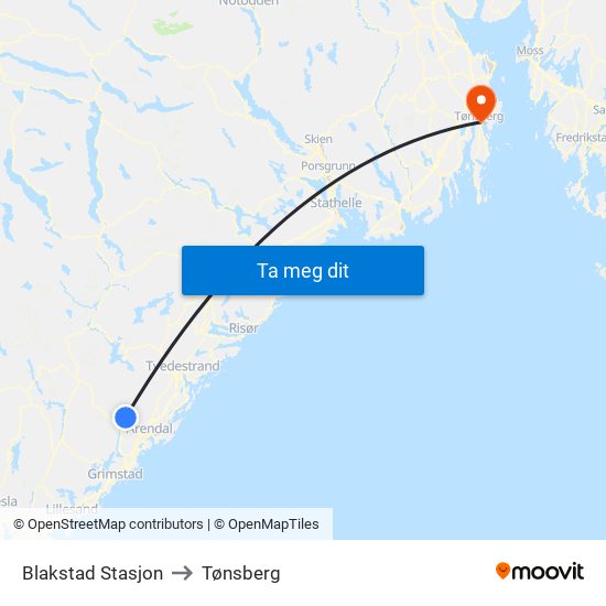 Blakstad Stasjon to Tønsberg map