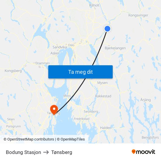Bodung Stasjon to Tønsberg map