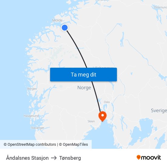 Åndalsnes Stasjon to Tønsberg map