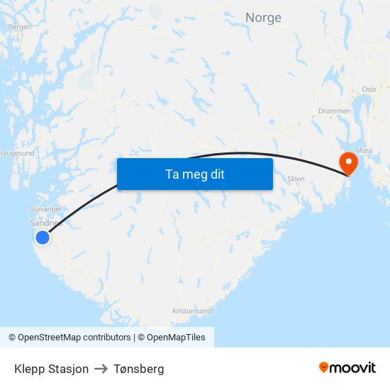 Klepp Stasjon to Tønsberg map