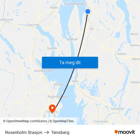 Rosenholm Stasjon to Tønsberg map