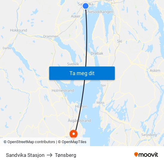 Sandvika Stasjon to Tønsberg map