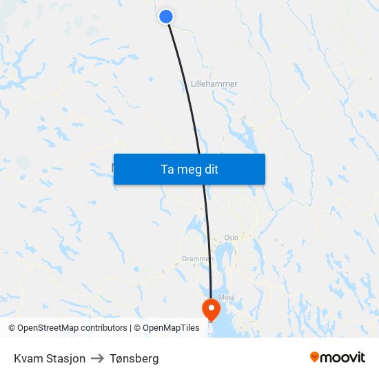 Kvam Stasjon to Tønsberg map