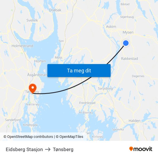 Eidsberg Stasjon to Tønsberg map