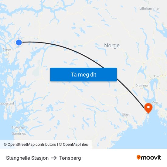 Stanghelle Stasjon to Tønsberg map
