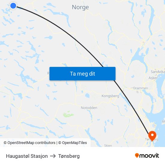 Haugastøl Stasjon to Tønsberg map