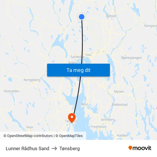 Lunner Rådhus Sand to Tønsberg map