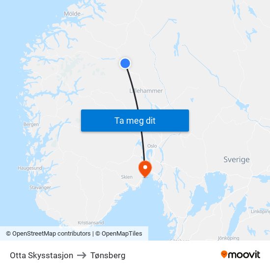 Otta Skysstasjon to Tønsberg map