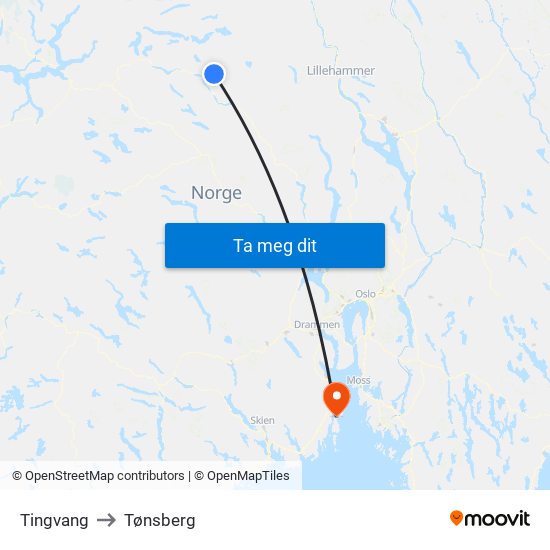Tingvang to Tønsberg map