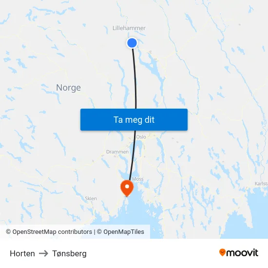 Horten to Tønsberg map