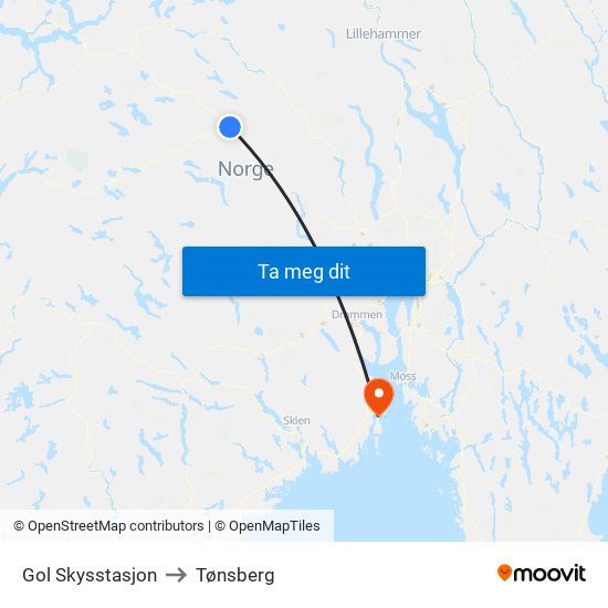 Gol Skysstasjon to Tønsberg map