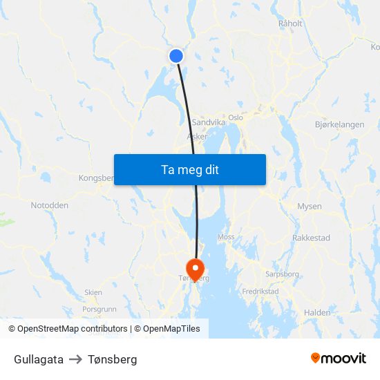 Gullagata to Tønsberg map