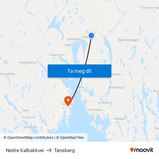 Nedre Kalbakkvei to Tønsberg map