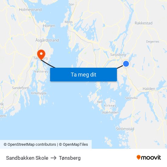 Sandbakken Skole to Tønsberg map