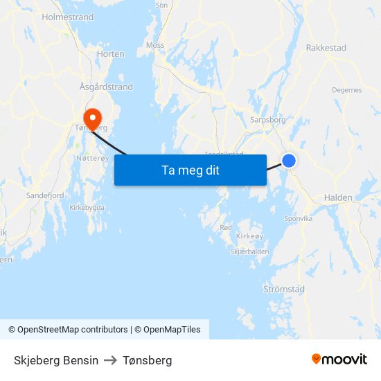 Skjeberg Bensin to Tønsberg map