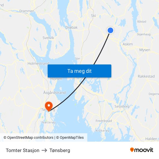 Tomter Stasjon to Tønsberg map