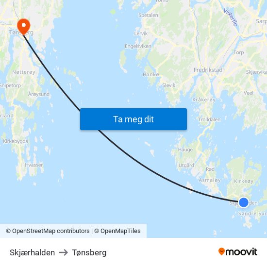 Skjærhalden to Tønsberg map