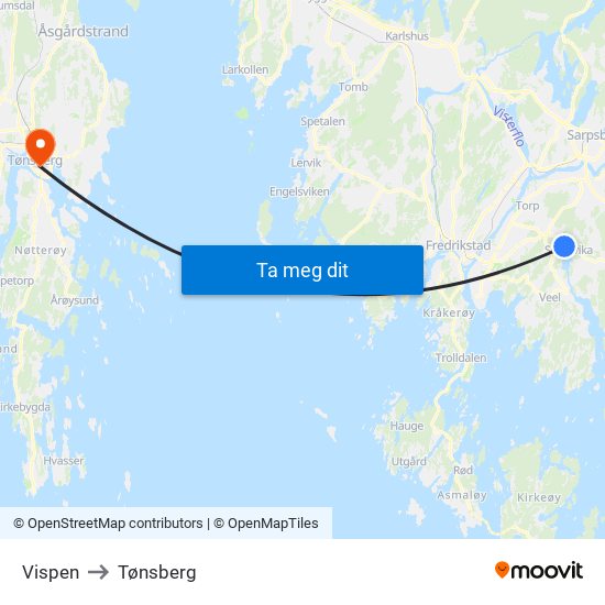 Vispen to Tønsberg map