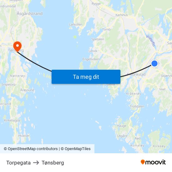 Torpegata to Tønsberg map