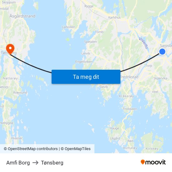 Amfi Borg to Tønsberg map