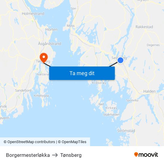 Borgermesterløkka to Tønsberg map