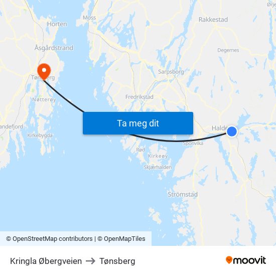 Kringla Øbergveien to Tønsberg map