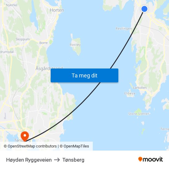 Høyden Ryggeveien to Tønsberg map