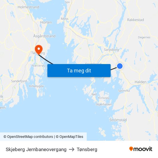 Skjeberg Jernbaneovergang to Tønsberg map