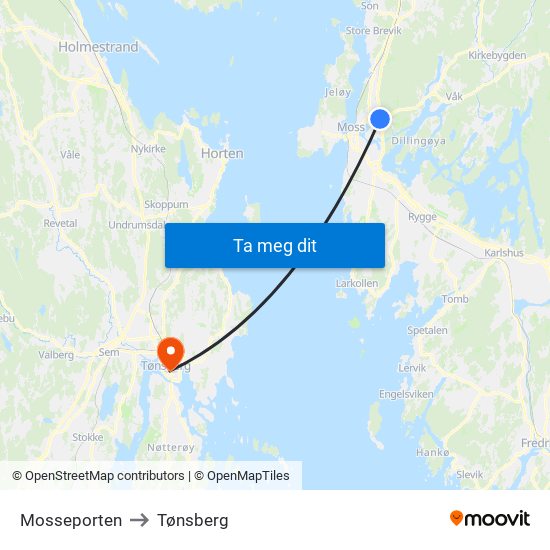 Mosseporten to Tønsberg map