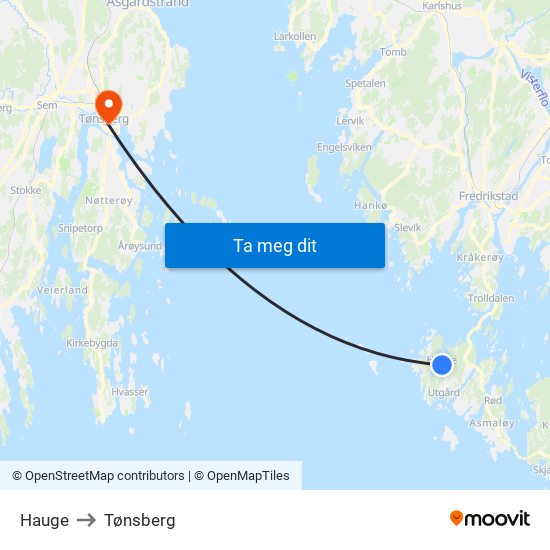Hauge to Tønsberg map