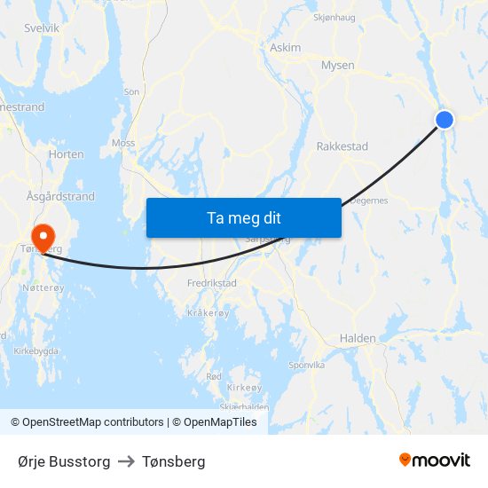 Ørje Busstorg to Tønsberg map