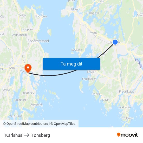 Karlshus to Tønsberg map