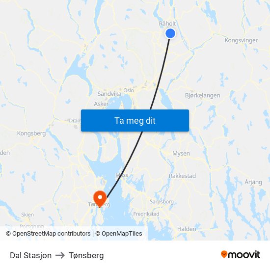 Dal Stasjon to Tønsberg map