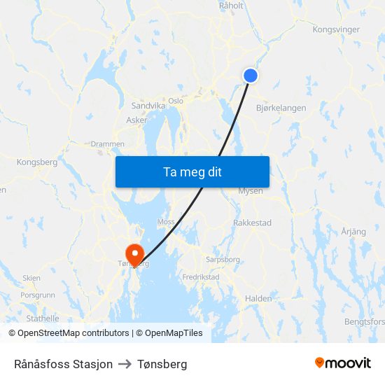 Rånåsfoss Stasjon to Tønsberg map