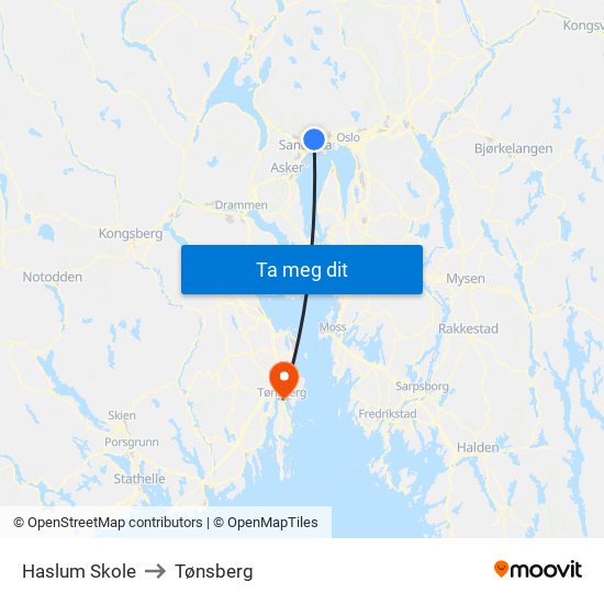 Haslum Skole to Tønsberg map
