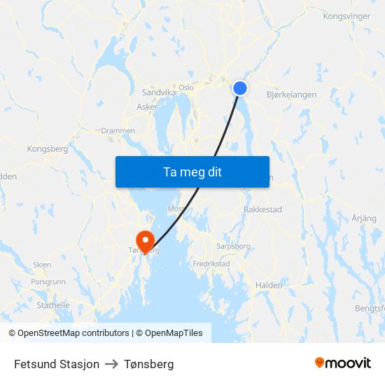 Fetsund Stasjon to Tønsberg map