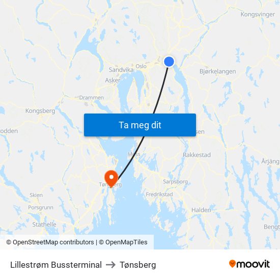 Lillestrøm Bussterminal to Tønsberg map