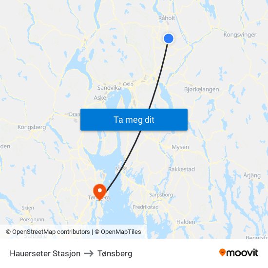 Hauerseter Stasjon to Tønsberg map