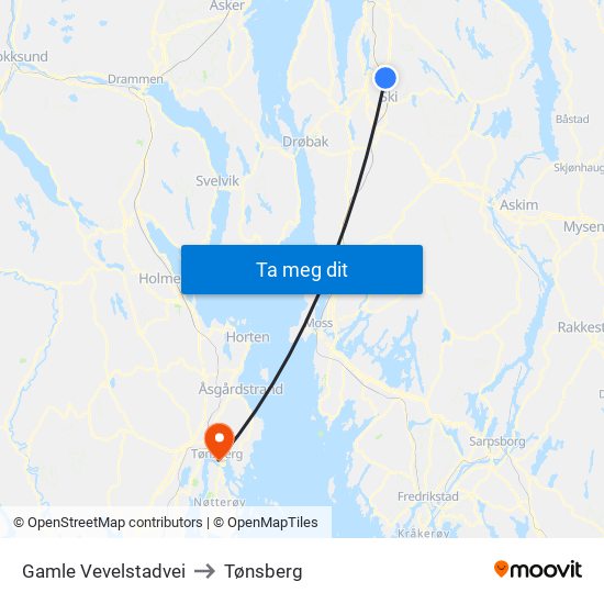 Gamle Vevelstadvei to Tønsberg map