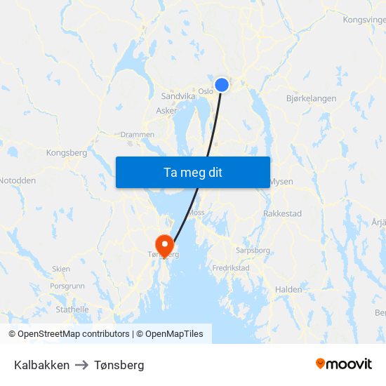 Kalbakken to Tønsberg map