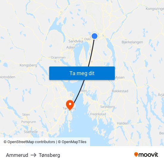 Ammerud to Tønsberg map