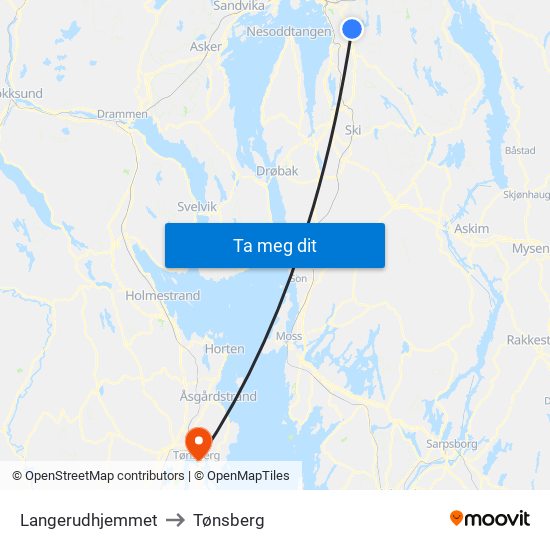 Langerudhjemmet to Tønsberg map