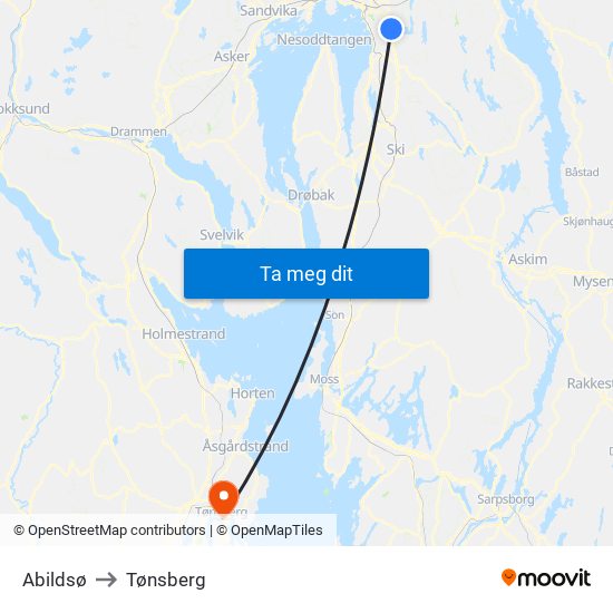 Abildsø to Tønsberg map