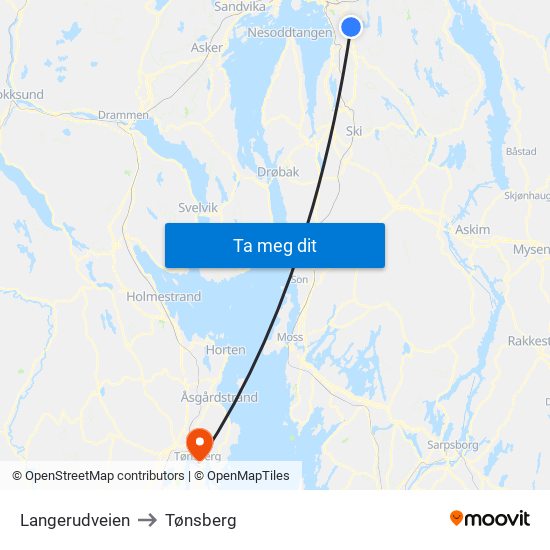 Langerudveien to Tønsberg map