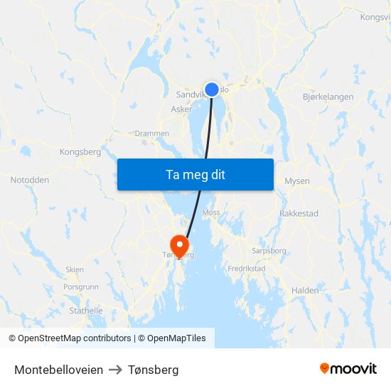 Montebelloveien to Tønsberg map