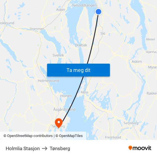 Holmlia Stasjon to Tønsberg map